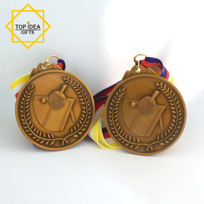 Antique Finishing Tennis Sport Medal With Bronze Plated For Competition 