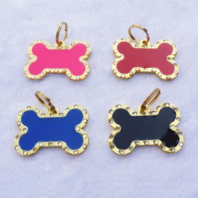 ID Tag Manufacturer Gold Bone Diamond Stone Pet Tags Pink Blue Black Red Bone Dog Tags Factory